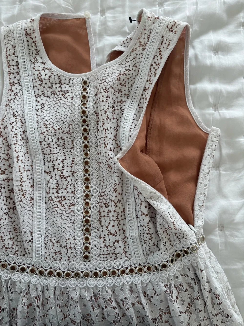 Michael Kors•Lace Apricot Sleeveless Fit & Flare Dress Size 2 Eyelet Midi